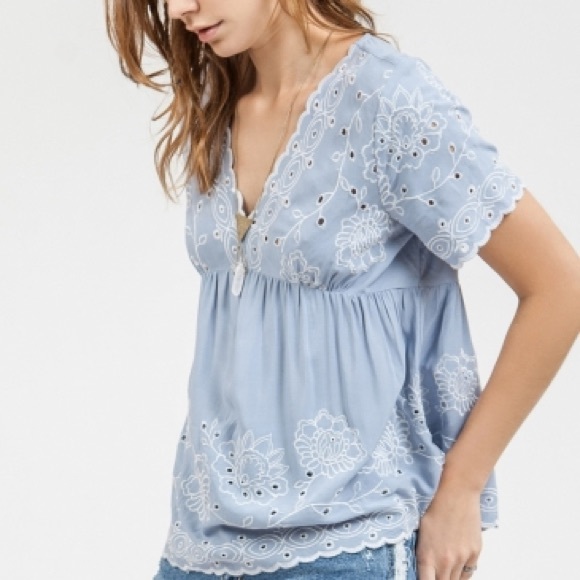 Blu Pepper Ladies’ Chambray Embroidered Top - Picture 2 of 4
